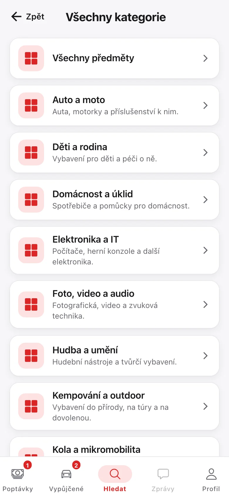 Vyhledávání podle kategorií